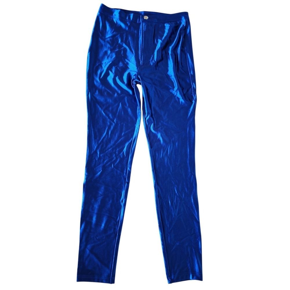 American Apparel Disco Pants Royal Blue High Waisted Shiny Leggings XS RSAAH300W - Picture 4 of 7